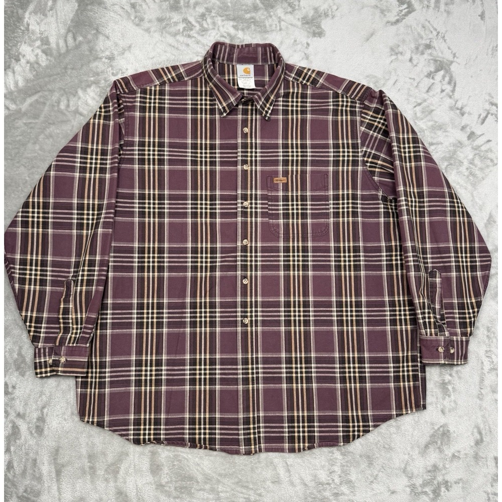 Vintage Carhartt Shirt Mens 2XL XXL Red Plaid Button Long Sleeve Workwear 90s